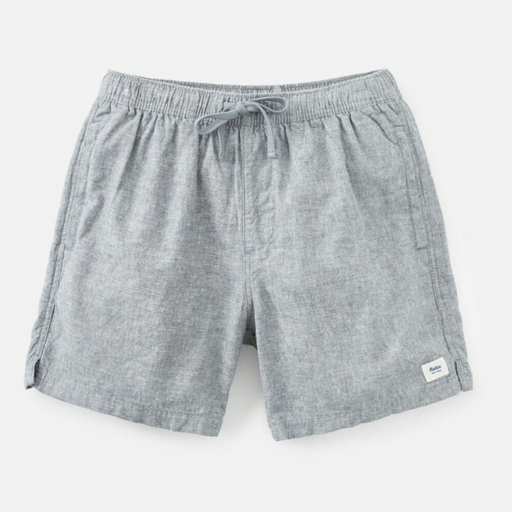 Katin Mens Elastic Waist Shorts Gray Blue Cotton Linen Drawstring Beach XS